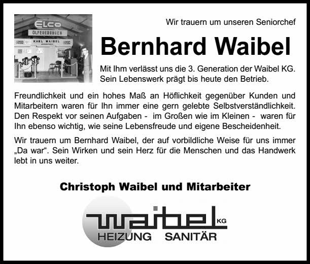 Traueranzeige Bernhard Waibel